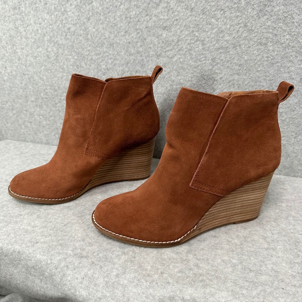 Lucky Brand Yoniana Womens 9.5 Brown Suede Wedge Ankle Booties LK-YONIANA Cognac